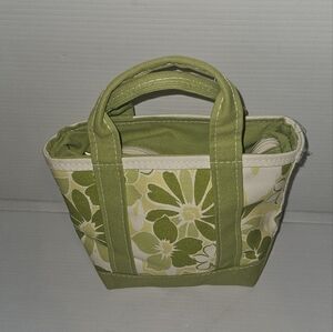 New Vintage 90s L.L. Bean Boat&Tote Green Floral Print Mini Tote Bag with Zipper